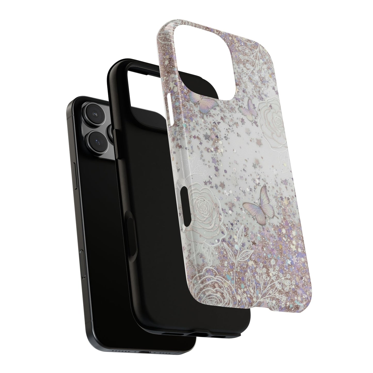 Butterfly Glitter Tough Phone Case — Floral Sparkle Protective Case