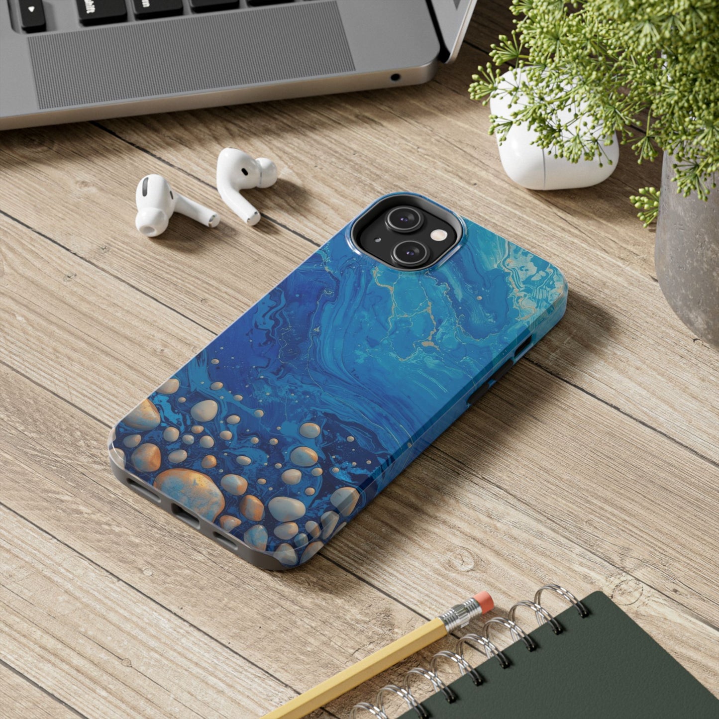 Blue Ocean Pebble Tough Phone Case — Protective Artistic Marble Design