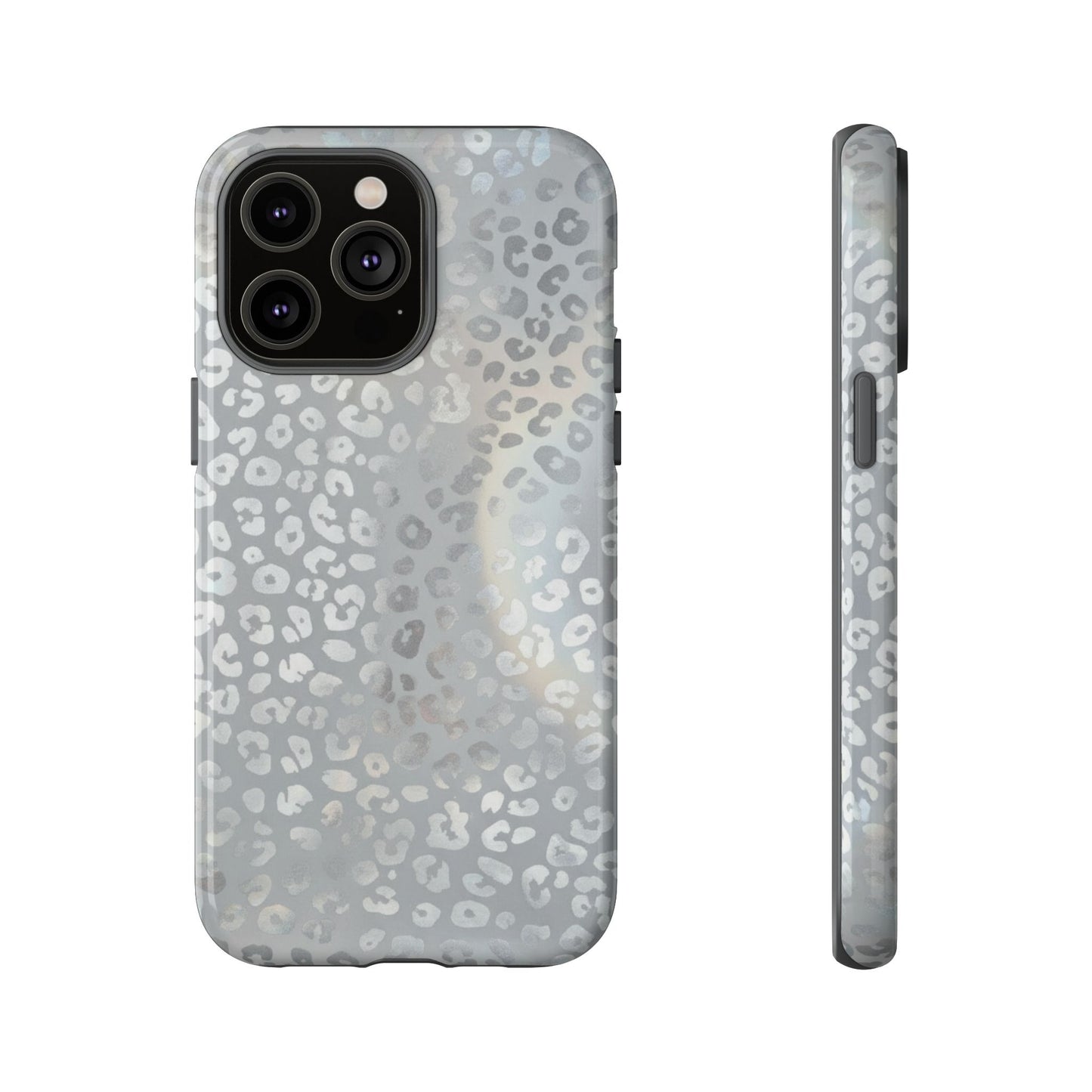 Grey Leopard Print Tough Phone Case — Durable Protective iPhone Cover