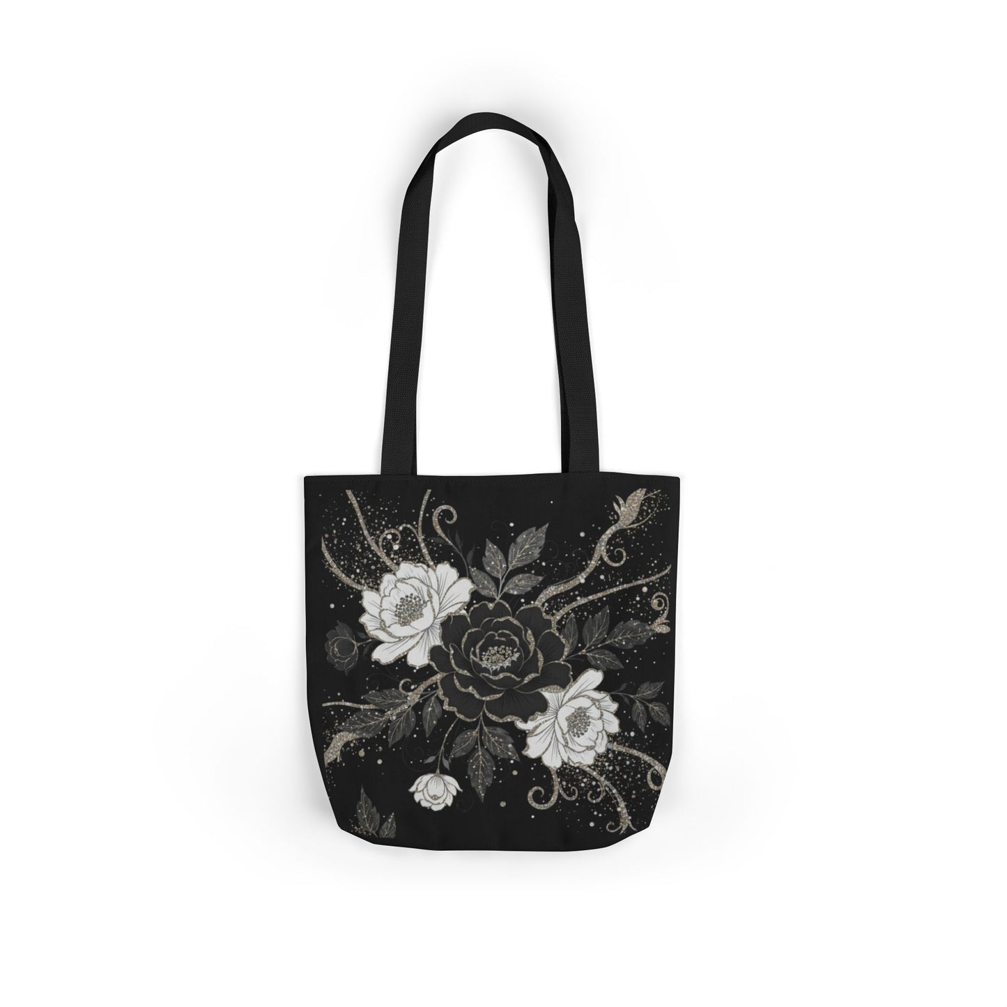 Floral Noir Canvas Tote — Black & White Rose Print
