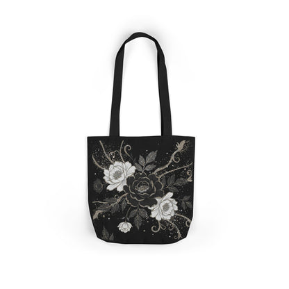 Floral Noir Canvas Tote — Black & White Rose Print