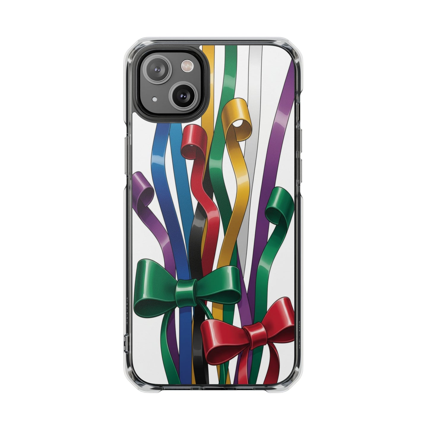 Clear Magnetic Phone Case — Colorful Ribbon Bow Celebration Design