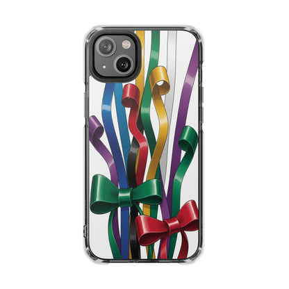 Clear Magnetic Phone Case — Colorful Ribbon Bow Celebration Design