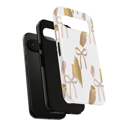 Phone Case — Gold Brushstroke & Blush Bow Pattern