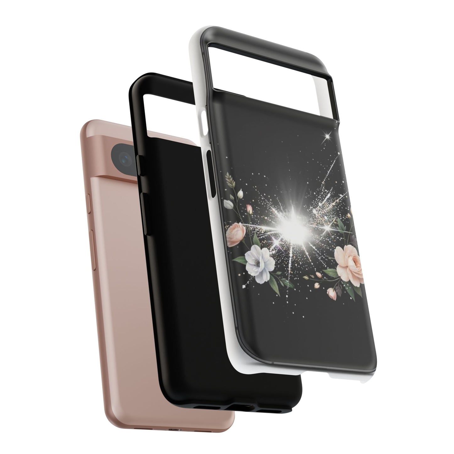 Floral Burst Phone Case — Protective Black Sparkle Design