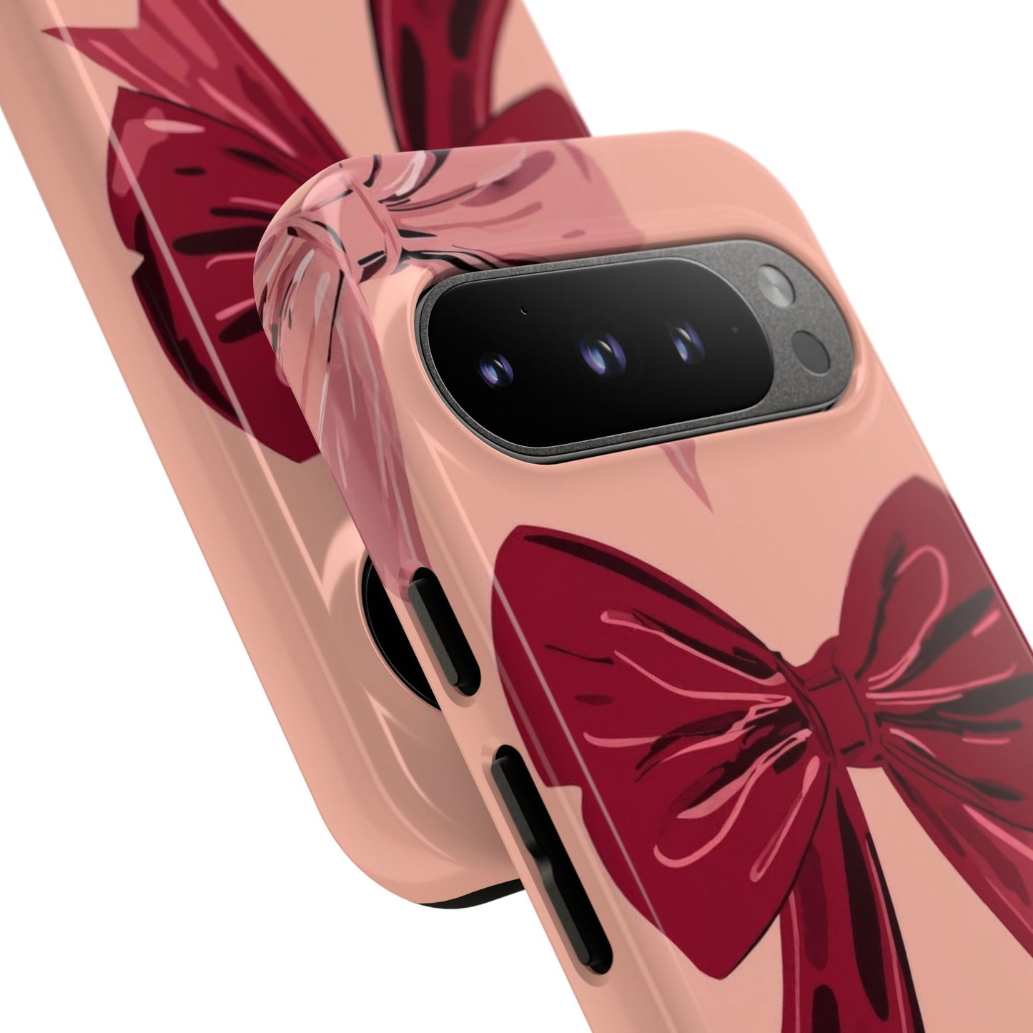 Bow Pattern Tough Phone Case — Pink, Red & Black Decorative Bows