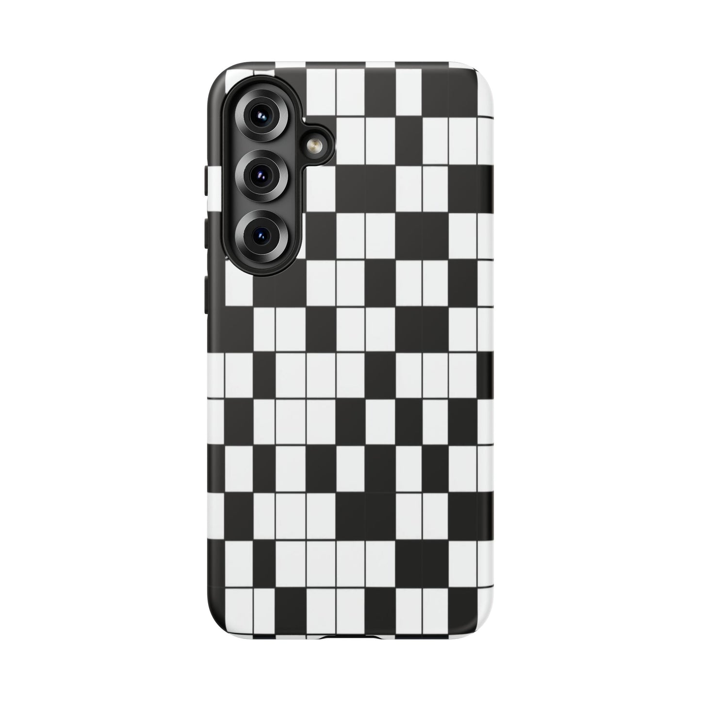 Crossword Grid Phone Case — Black & White Puzzle Pattern Tough Phone Cover