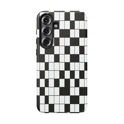 Crossword Grid Phone Case — Black & White Puzzle Pattern Tough Phone Cover