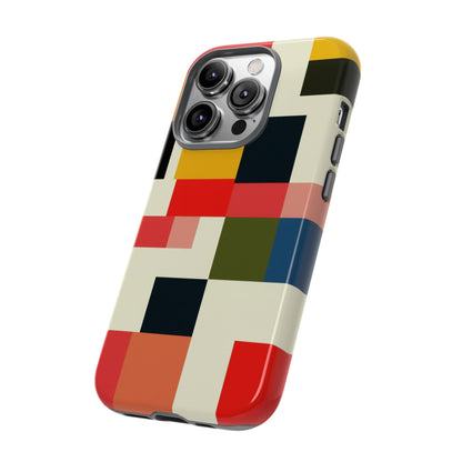 Abstract Color Block Tough Phone Case — Retro Geometric Protective Cover