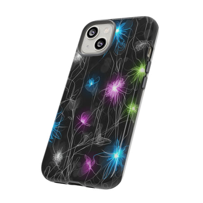 Neon Floral Tough Phone Case — Glow Flower Protective iPhone Cover