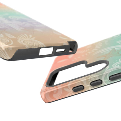 Tough Cases: Pastel Beach Pattern Phone Case — Starfish & Coastal Cityscape Protective Cover