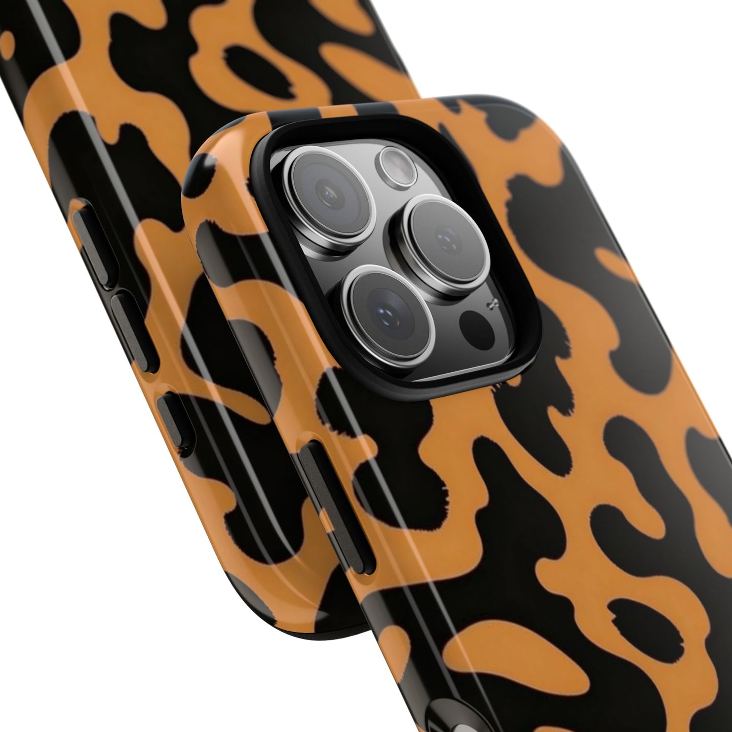 Leopard Print Phone Case — Orange & Black Tough Pattern Protective Cover