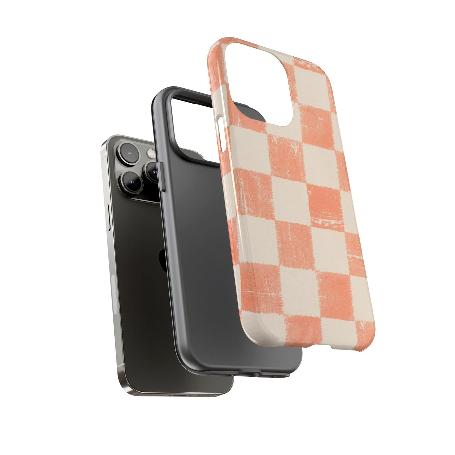 Peach Checkerboard Tough Phone Case — Retro Distressed Grid Design