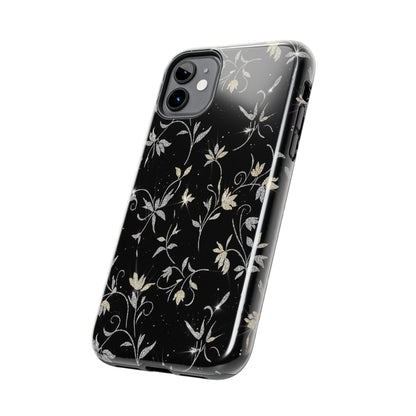 Floral Noir Tough Phone Case — Vintage Black Botanical Protective Cover