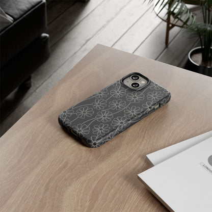 Floral Doodle Tough Phone Case — Black & Gray Daisy Pattern