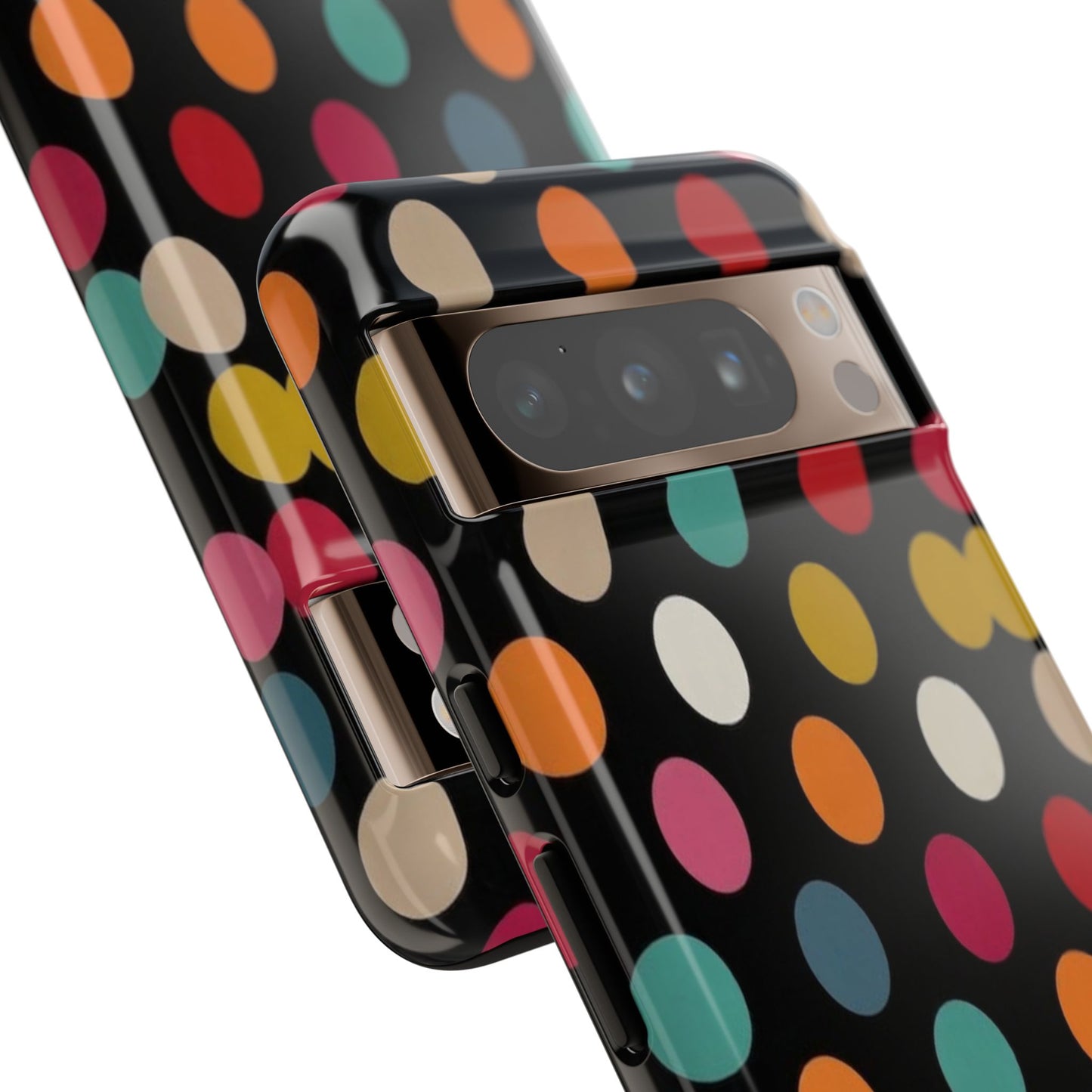 Polka Dot Tough Phone Case – Colorful Retro Dots on Black
