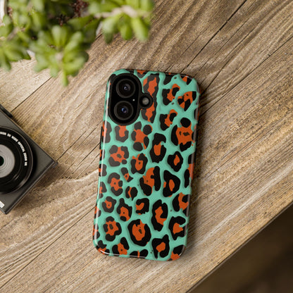 Teal & Rust Leopard Phone Case — Tough Protective Animal Print