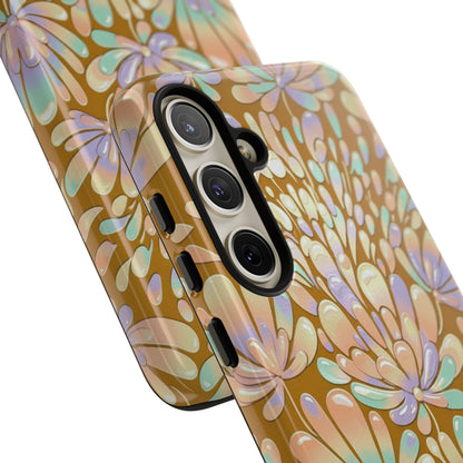 Floral Burst Tough Phone Case – Gold Pastel Botanical Protection