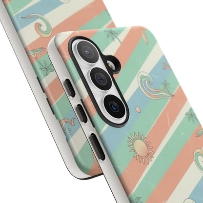 Surf Stripe Tough Phone Case — Retro Beach Waves Pattern