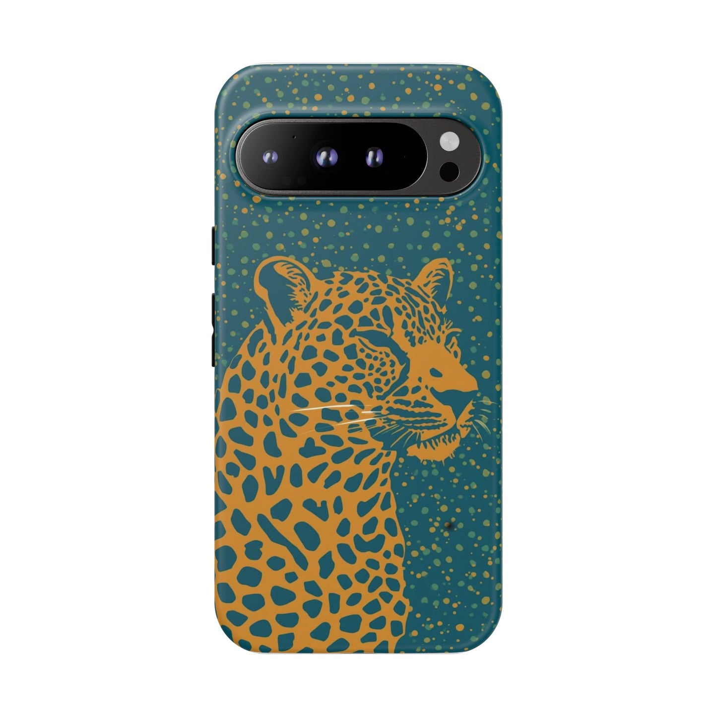 Leopard Spotlight Phone Case — Teal Gold Animal Print Protective Cover