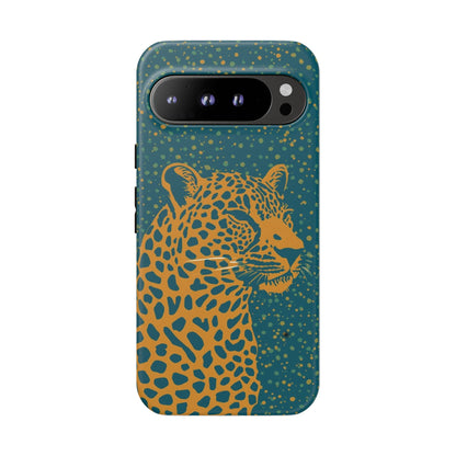 Leopard Spotlight Phone Case — Teal Gold Animal Print Protective Cover