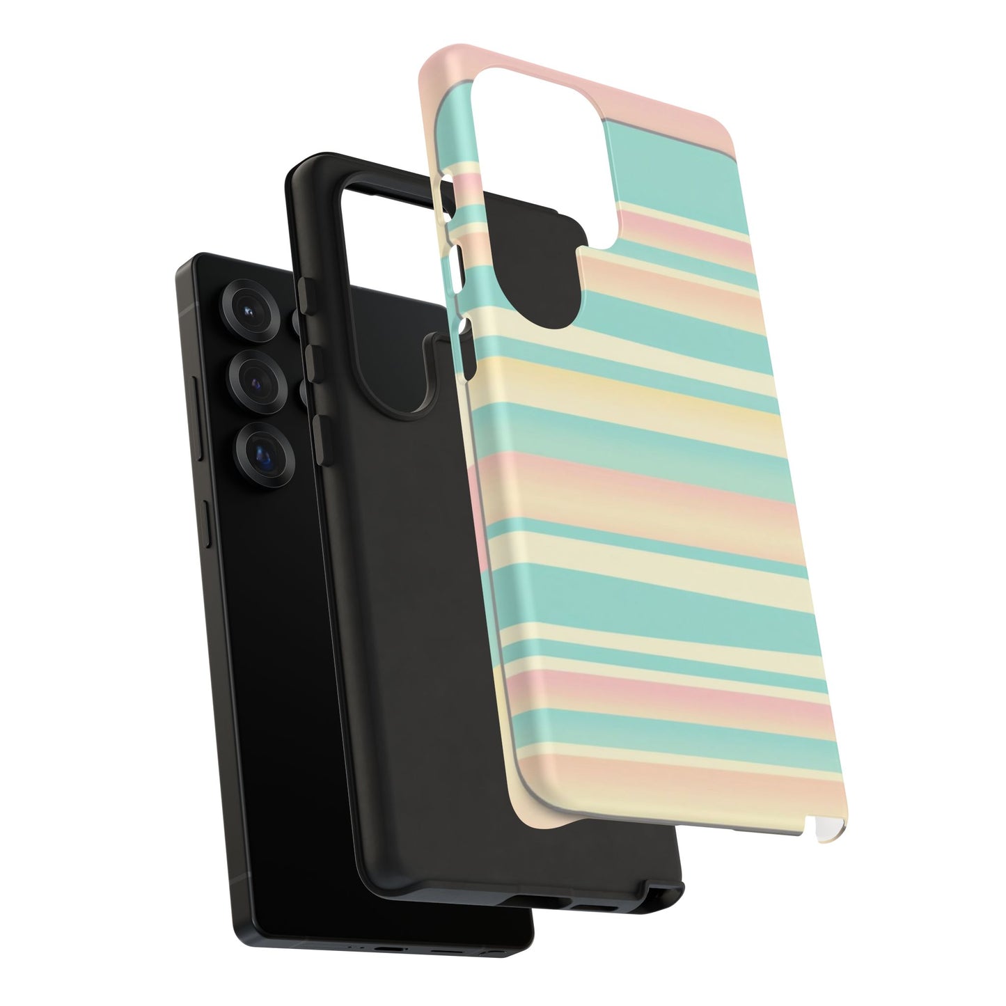Pastel Striped Tough Phone Case — Mint, Peach & Cream Protective Cover