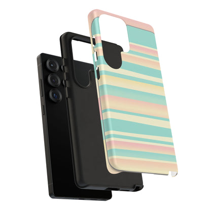 Pastel Striped Tough Phone Case — Mint, Peach & Cream Protective Cover