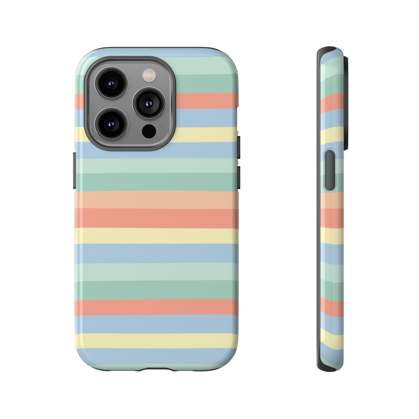 Pastel Striped Phone Case — Retro Horizontal Multi-Color Tough Case