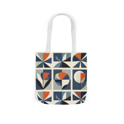 Mid-Century Geometric Tote Bag — Retro Flower Tile Canvas Tote