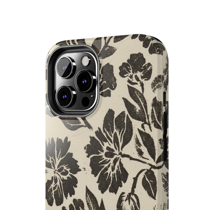 Floral Noir Tough Phone Case — Black Vintage Flower Protective Cover
