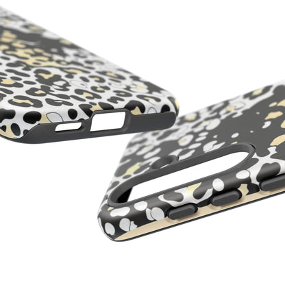 Leopard Splash Tough Phone Case — Black & Cream Animal Print Protective Cover