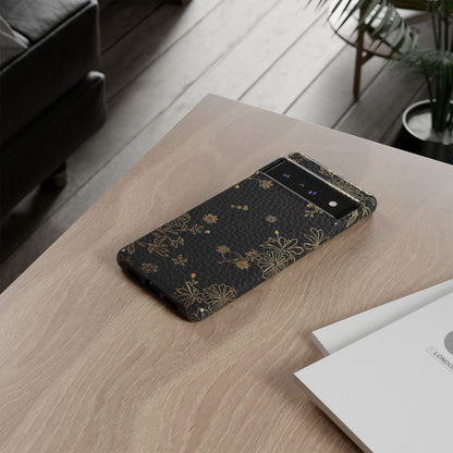 Floral Gold Foil Leather Texture Tough Phone Case