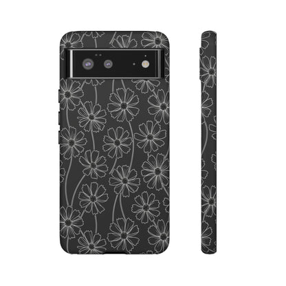 Floral Doodle Tough Phone Case — Black & Gray Daisy Pattern