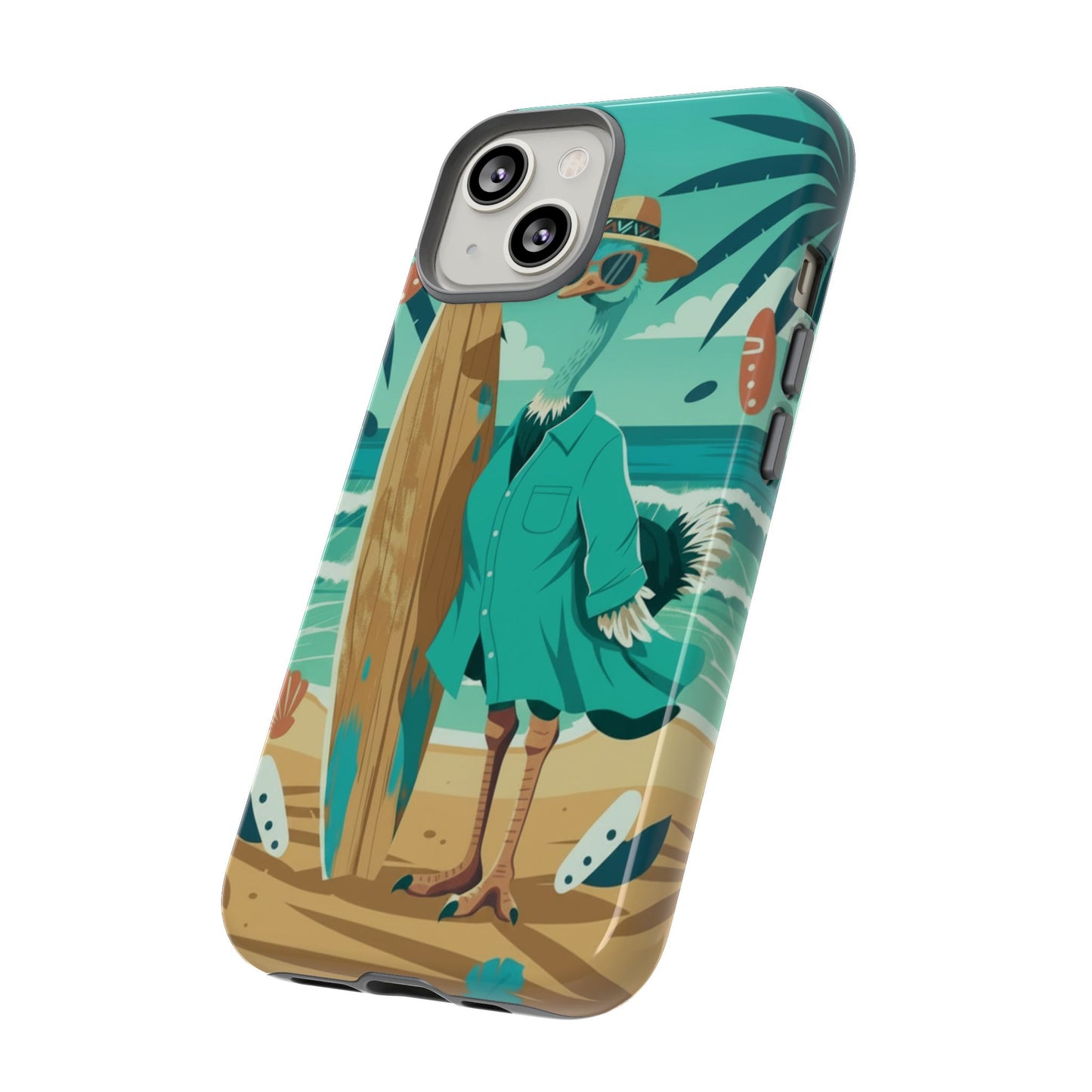 Phone Case — Retro Dressed Seagull Surfing Beach Illustration