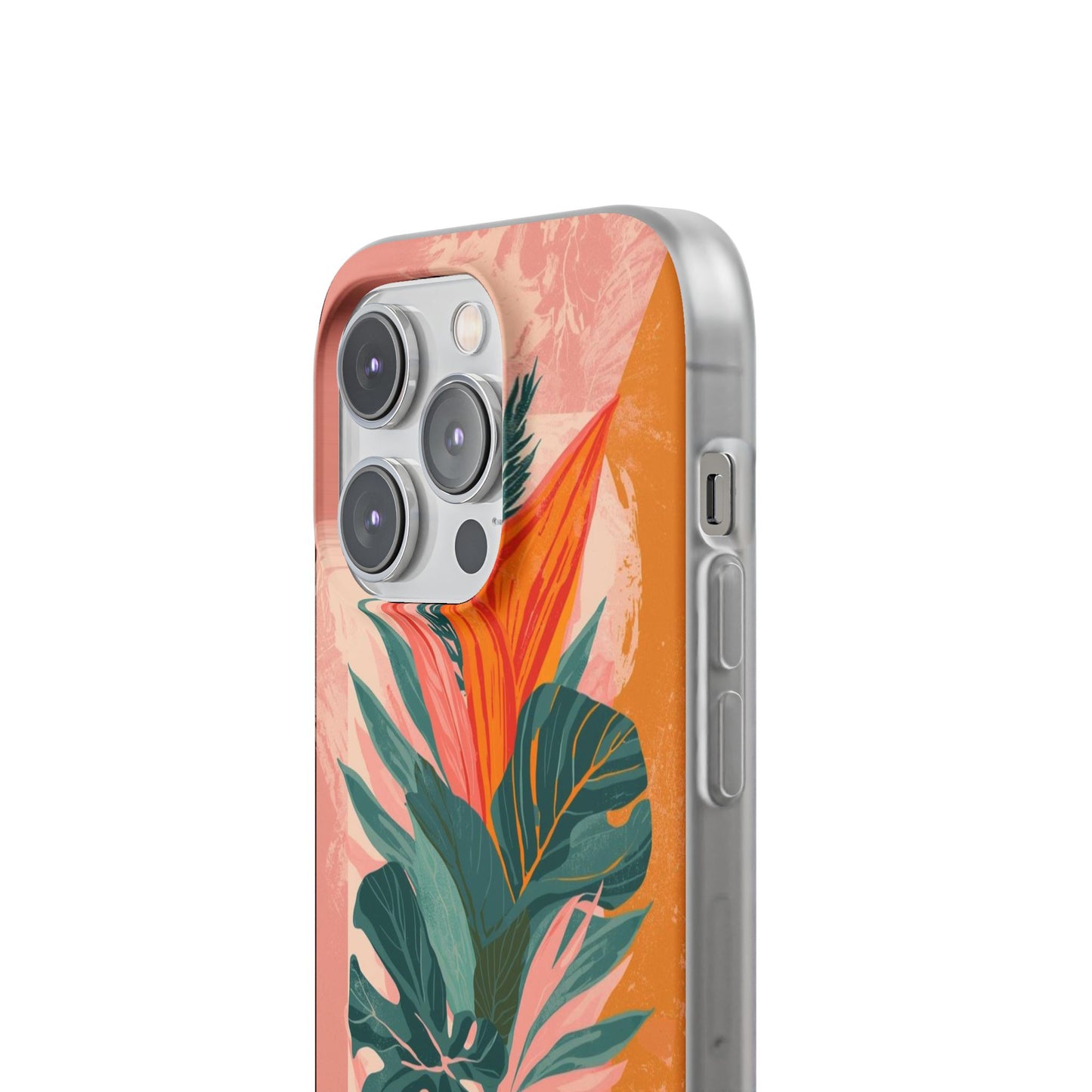 Tropical Botanical Phone Case — Pink & Orange Floral Flexi Case