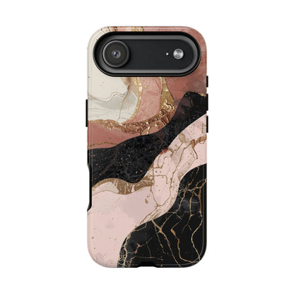 Marbled Rose Gold Phone Case — Abstract Pink & Black Protective Tough Case