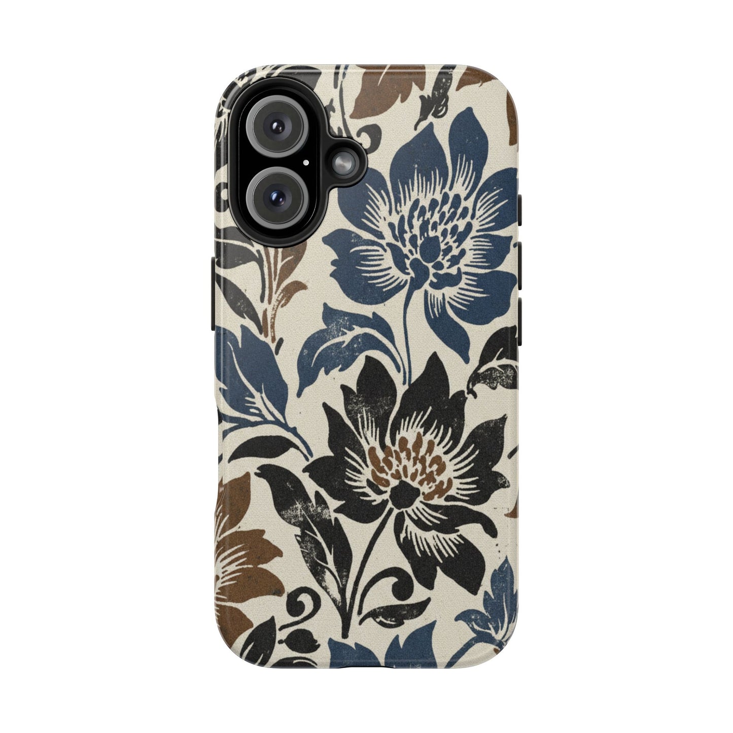 Floral Vintage Tough Phone Case — Blue & Brown Botanical Protection