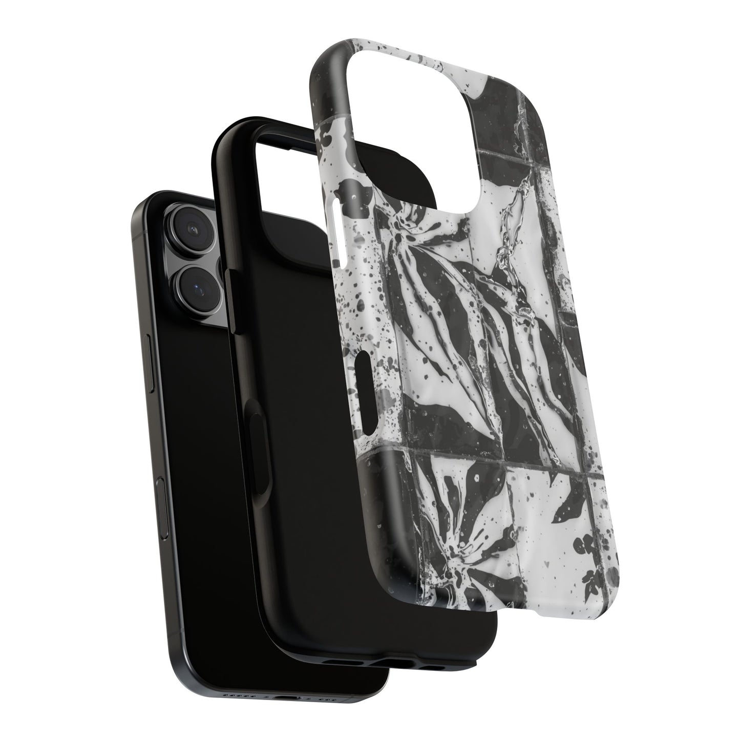 Monochrome Tile Floral Tough Phone Case