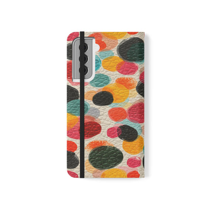 Colorful Confetti Dot Flip Phone Case — Retro Polka Wallet Cover