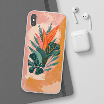 Tropical Botanical Phone Case — Pink & Orange Floral Flexi Case