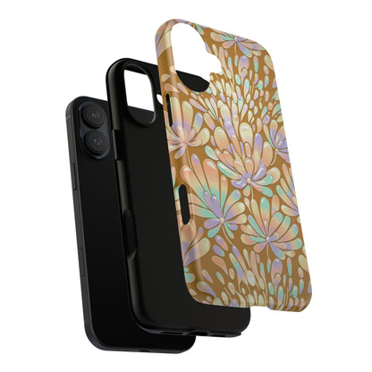 Floral Burst Tough Phone Case – Gold Pastel Botanical Protection