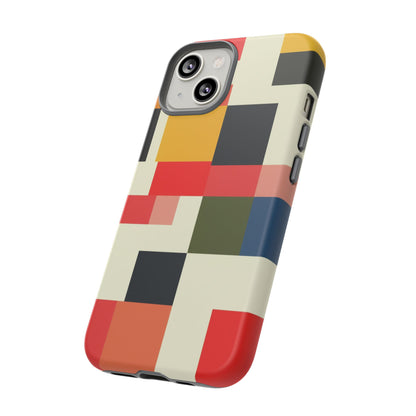 Abstract Color Block Tough Phone Case — Retro Geometric Protective Cover