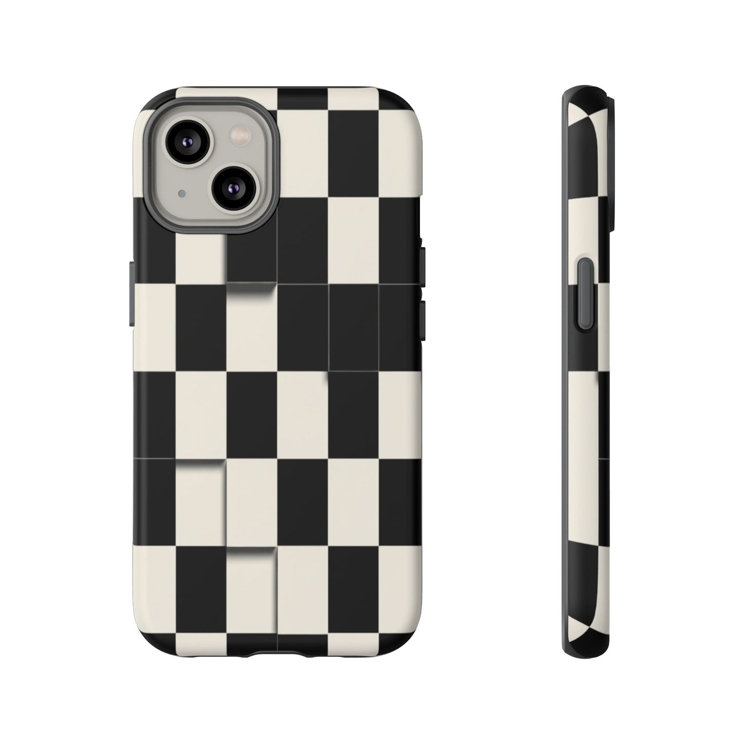 Checkerboard Tough Phone Case — Classic Black & Cream Grid Protective Cover