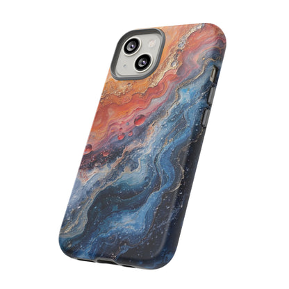 Marbled Galaxy Tough Phone Case — Abstract Blue & Coral Protective Cover