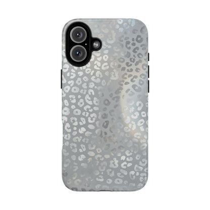 Grey Leopard Print Tough Phone Case — Durable Protective iPhone Cover