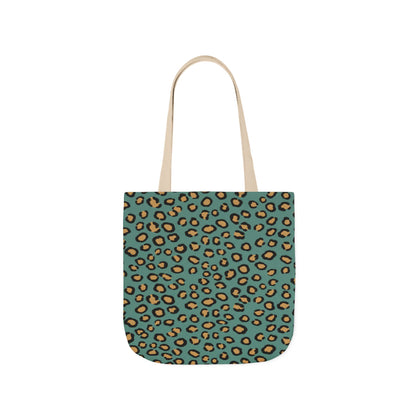 Teal Leopard Print Canvas Tote Bag — Trendy Animal Print Eco Shopper