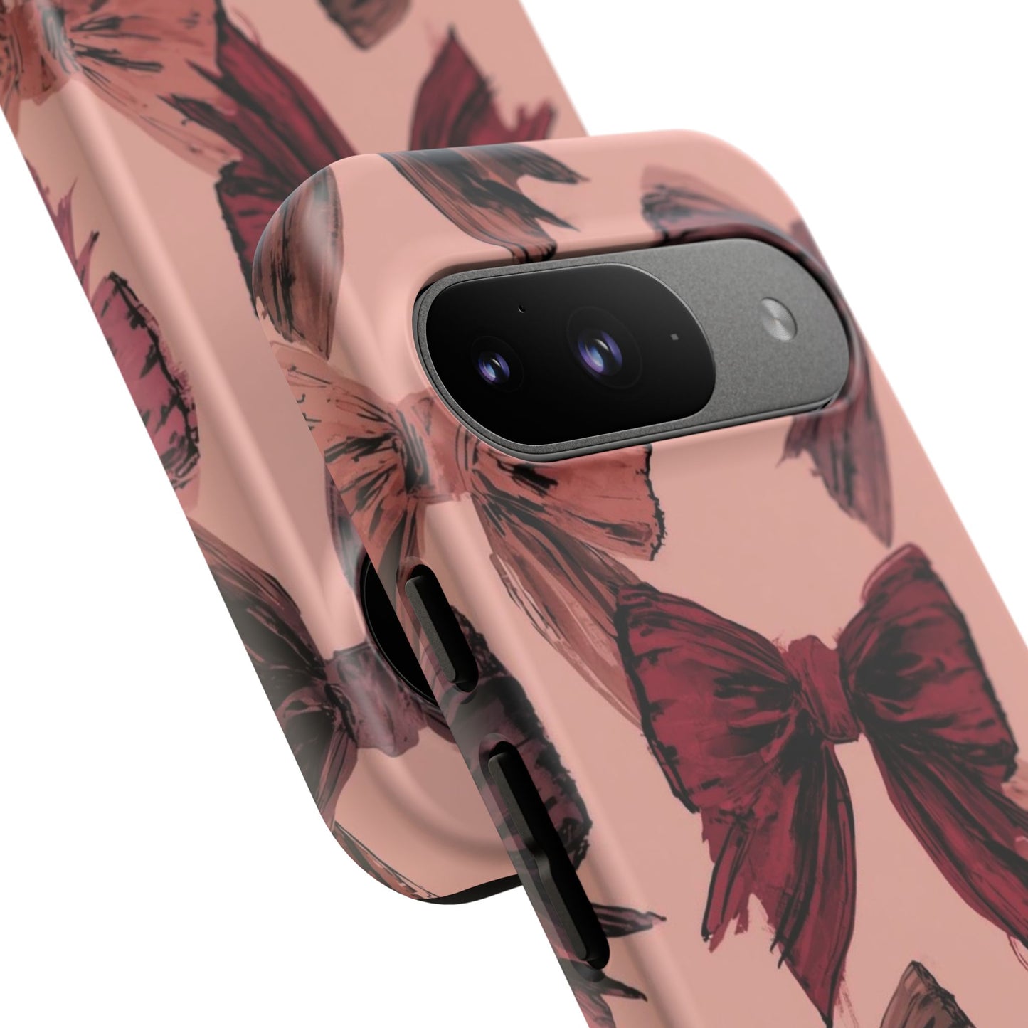 Bow Pattern Tough Phone Case — Pink Watercolor Bows Protective iPhone Cover