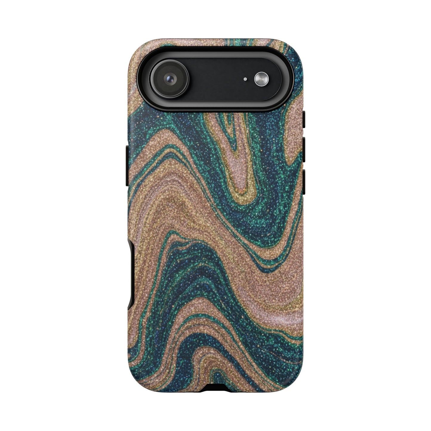 Marbled Teal & Gold Phone Case — Glitter Swirl Tough Case