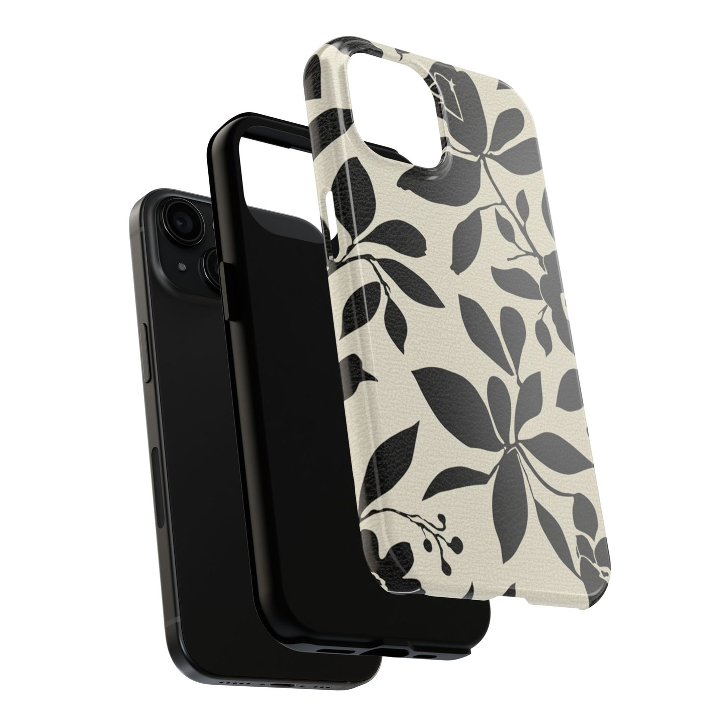 Tough Phone Case — Black Floral Silhouette Protective Cover