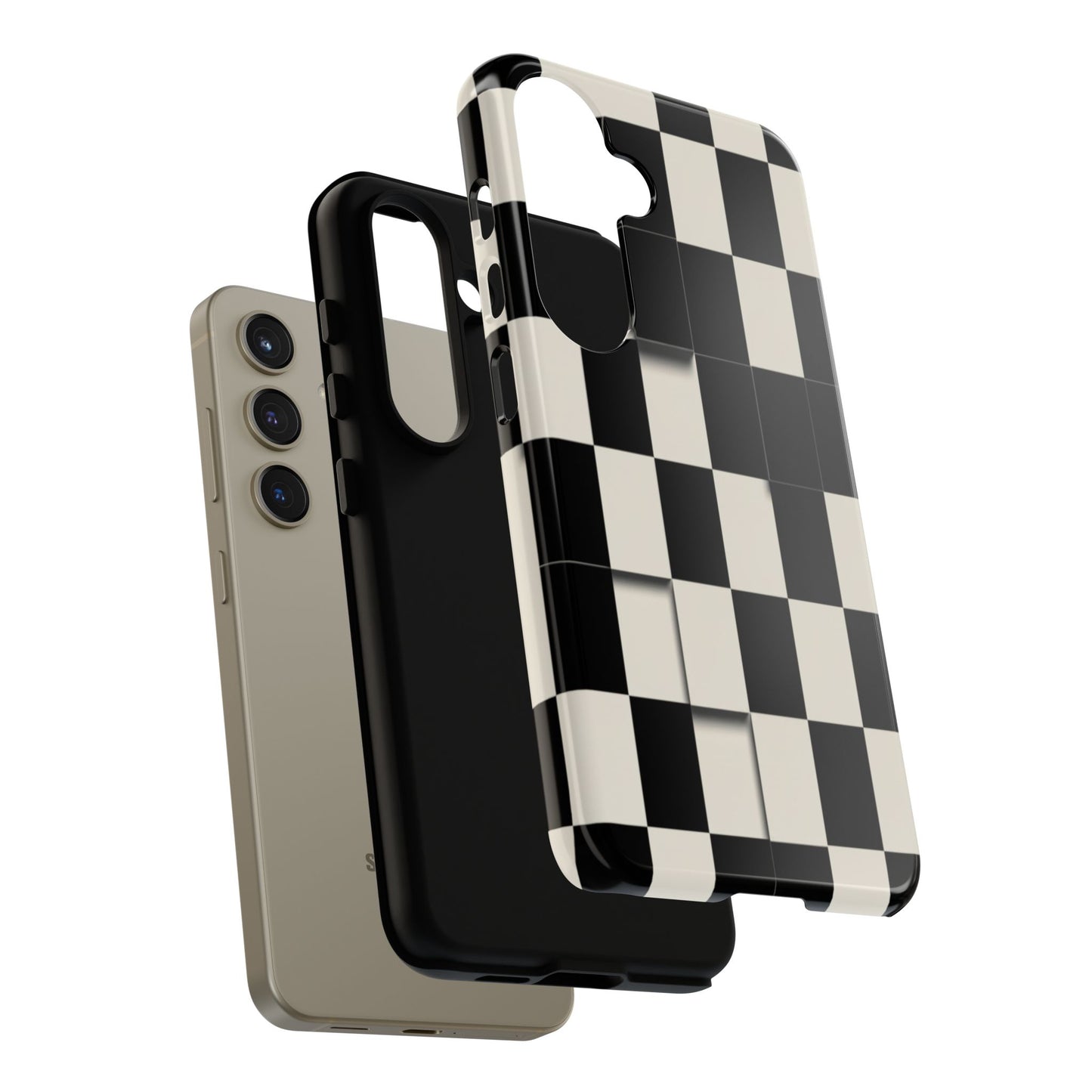 Checkerboard Tough Phone Case — Classic Black & Cream Grid Protective Cover